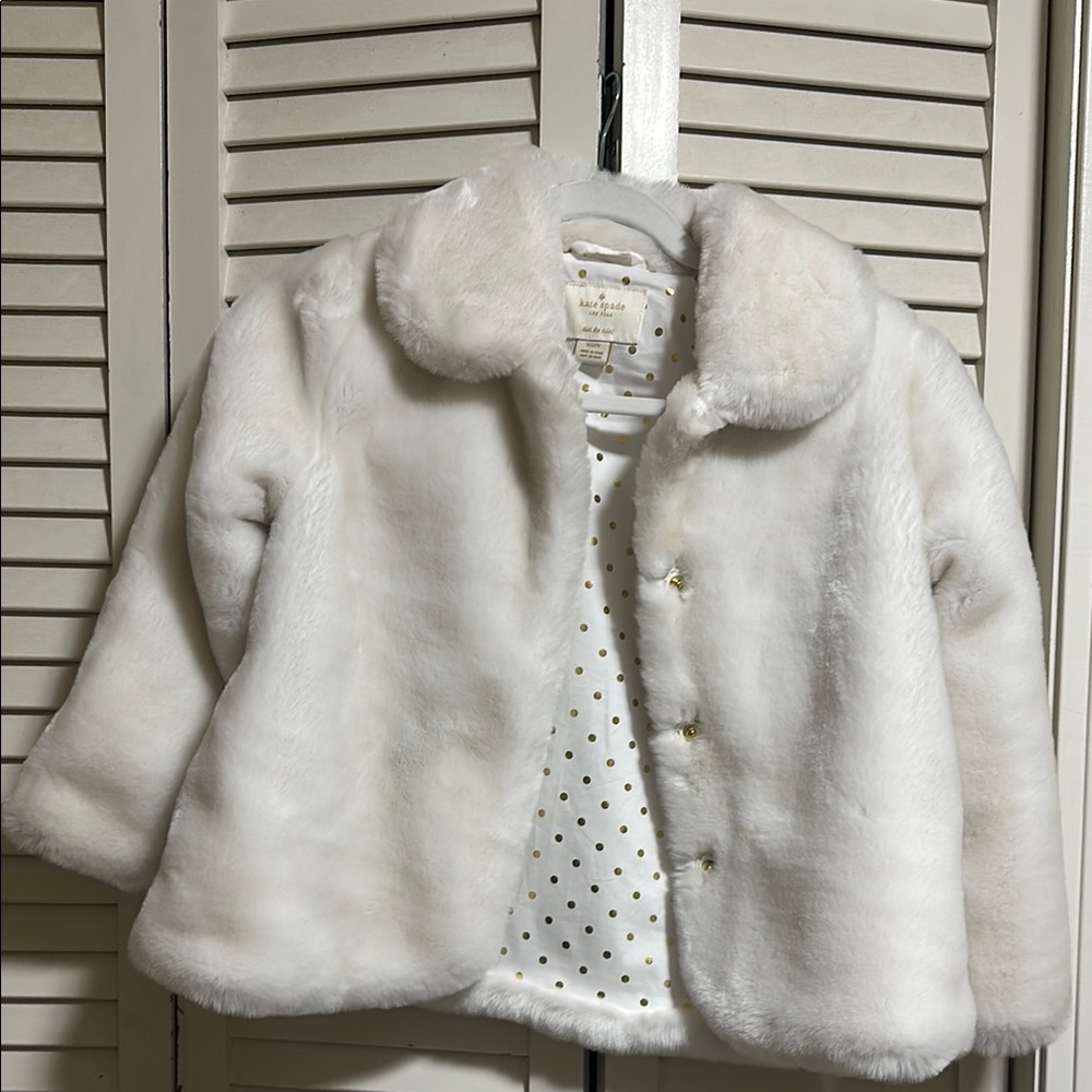 Kate Spade Kids Faux Fur Coat - White 7Y runs generous